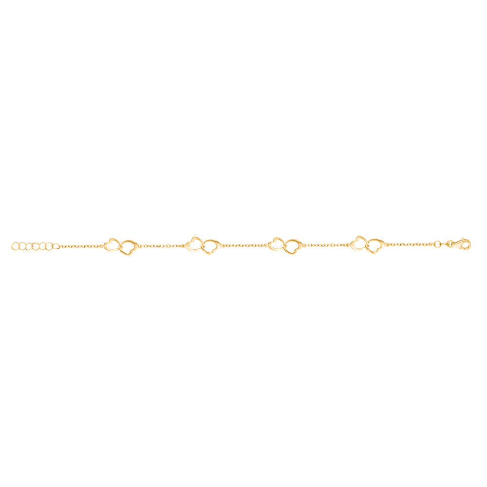 14K Yellow Gold Asymmetrical Hearts Bracelet Polished Open Linked Italy 7"