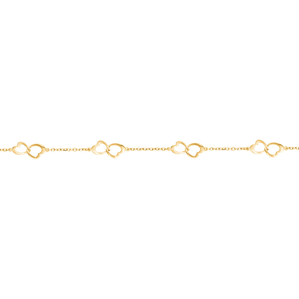 14K Yellow Gold Asymmetrical Hearts Bracelet Polished Open Linked Italy 7"