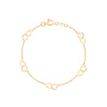 14K Yellow Gold Asymmetrical Hearts Bracelet Polished Open Linked Italy 7"
