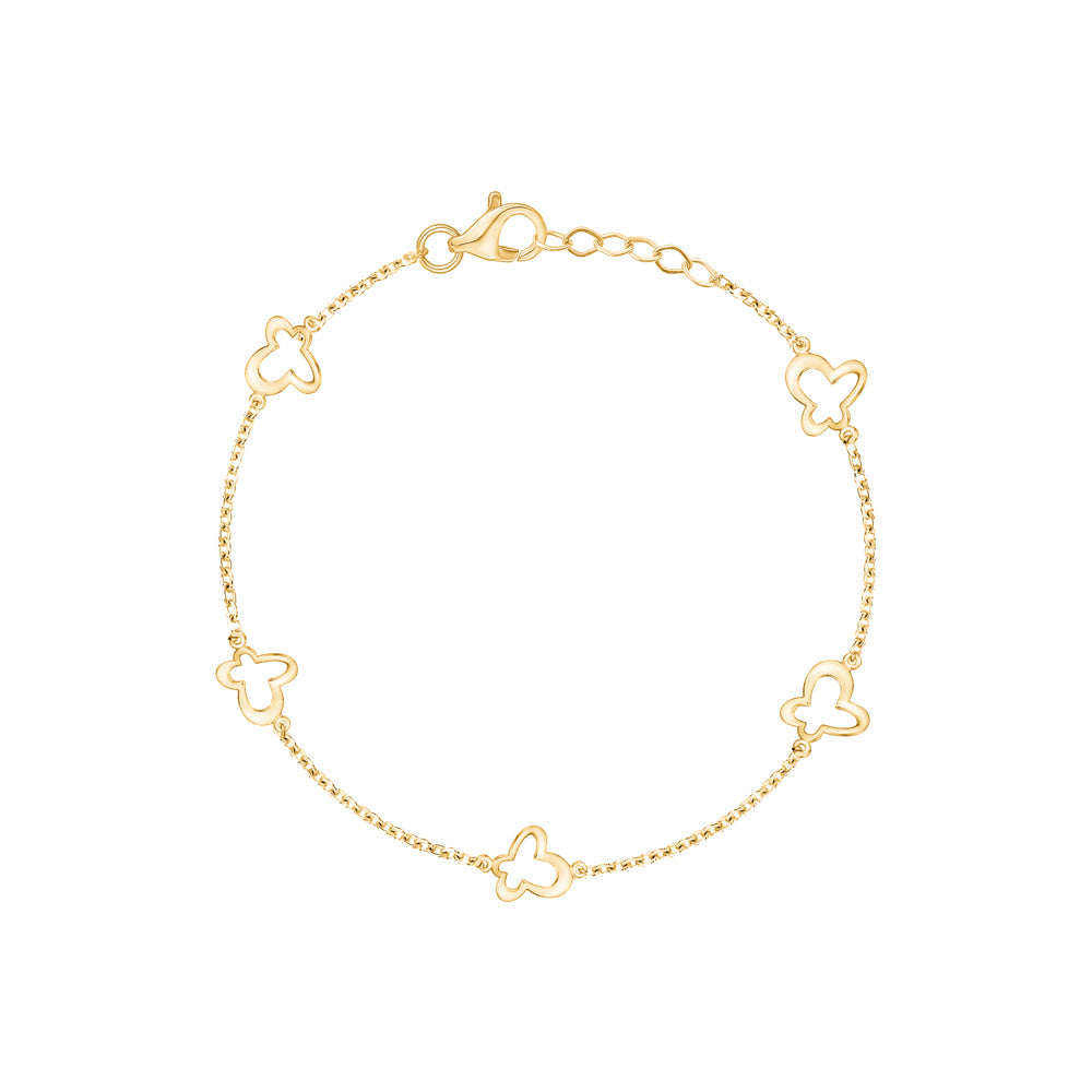 14K Yellow Gold Butterfly Bracelet Polished Open Small in Line Italy 7"