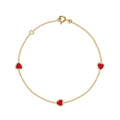 UNICORNJ 14k Yellow Gold with Enamel Heart Bracelet Italian Vertical Stacked 3 Heart Station for Girls Made in Italy 6.5"