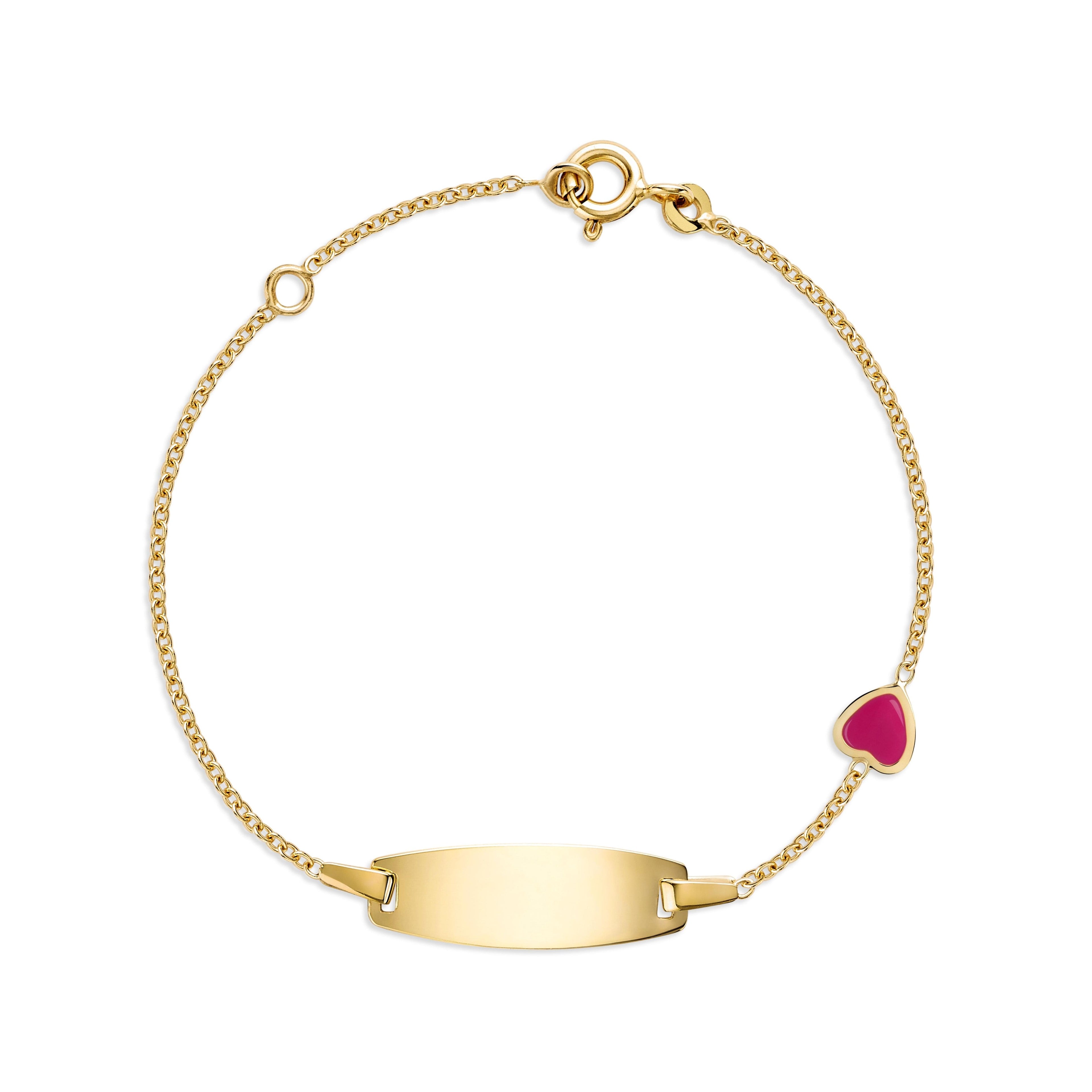 UNICORNJ 14k Yellow Gold Girls ID Bracelet Engravable with Enamel Charm for Girls Kids Toddler Baby Made in Italy 5.5"
