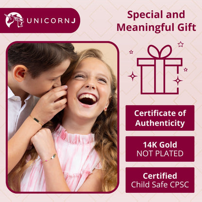 UNICORNJ 14k Yellow Gold Girls ID Bracelet Engravable with Enamel Charm for Girls Kids Toddler Baby Made in Italy 5.5"