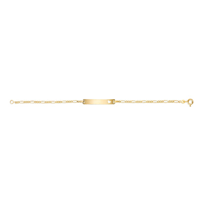 UNICORNJ 14k Yellow Gold Girls ID Bracelet Engravable with Heart Cutout for Girls Kids Toddler Baby Figaro Chain 3+1 Links Made in Italy 5.5"