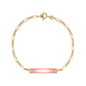 UNICORNJ 14k Yellow Gold Girls ID Bracelet Engravable with Pink Enamel Outline for Girls Kids Toddler Baby Figaro Chain 3+1 Links Made in Italy 5.5"