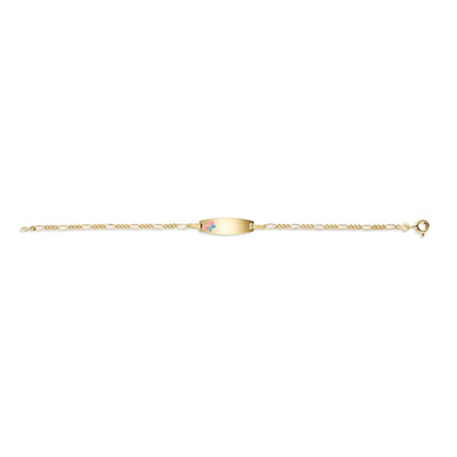 UNICORNJ 14k Yellow Gold Girls ID Bracelet Engravable with Pink and Blue Enamel Butterfly on ID Plate for Girls Kids Toddler Baby Figaro Chain 3+1 Links Made in Italy 5.5"