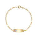UNICORNJ 14k Yellow Gold Girls ID Bracelet Engravable with Pink and Blue Enamel Butterfly on ID Plate for Girls Kids Toddler Baby Figaro Chain 3+1 Links Made in Italy 5.5"