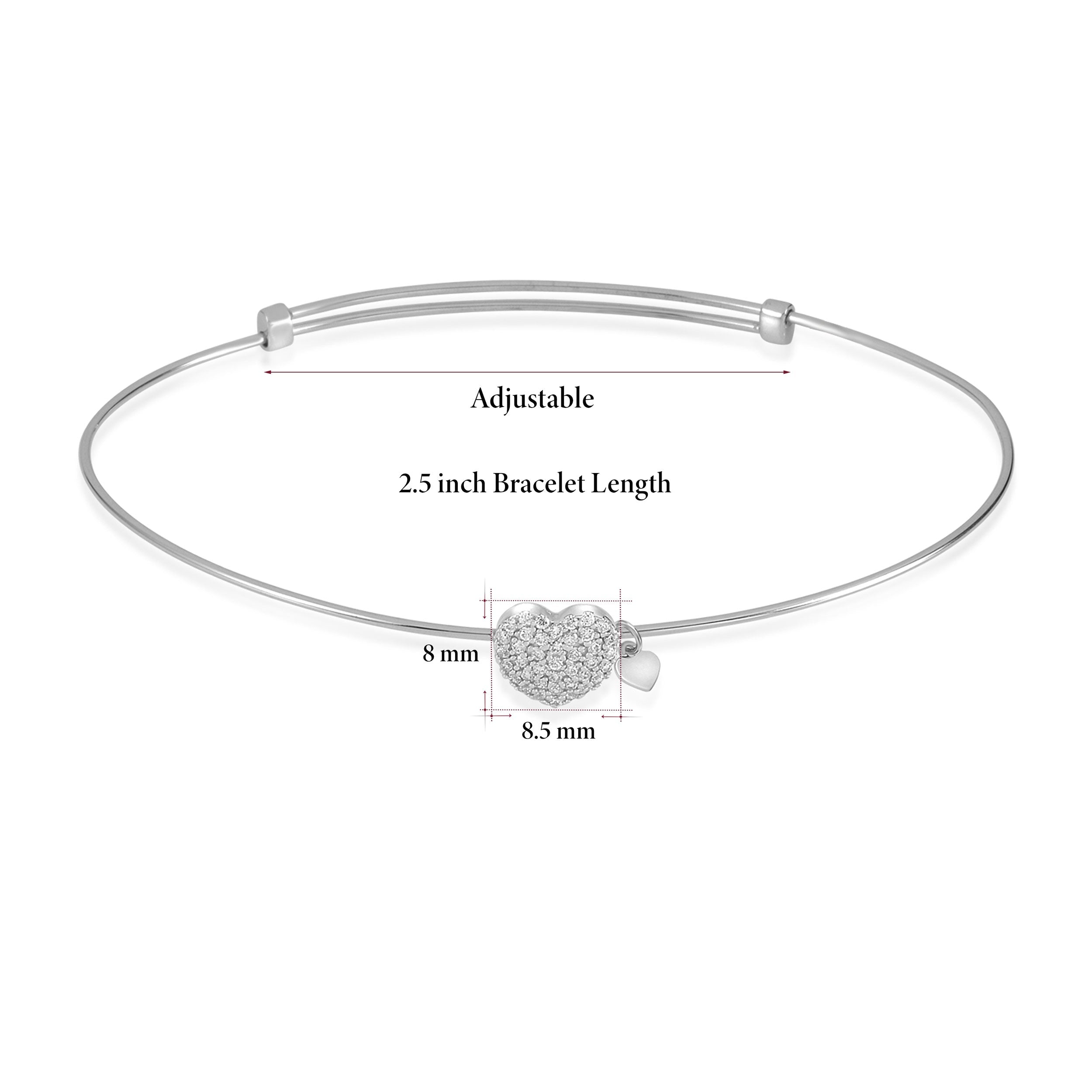 Heart Pave Bangle Bracelet in 14k White Gold with CZ Pave