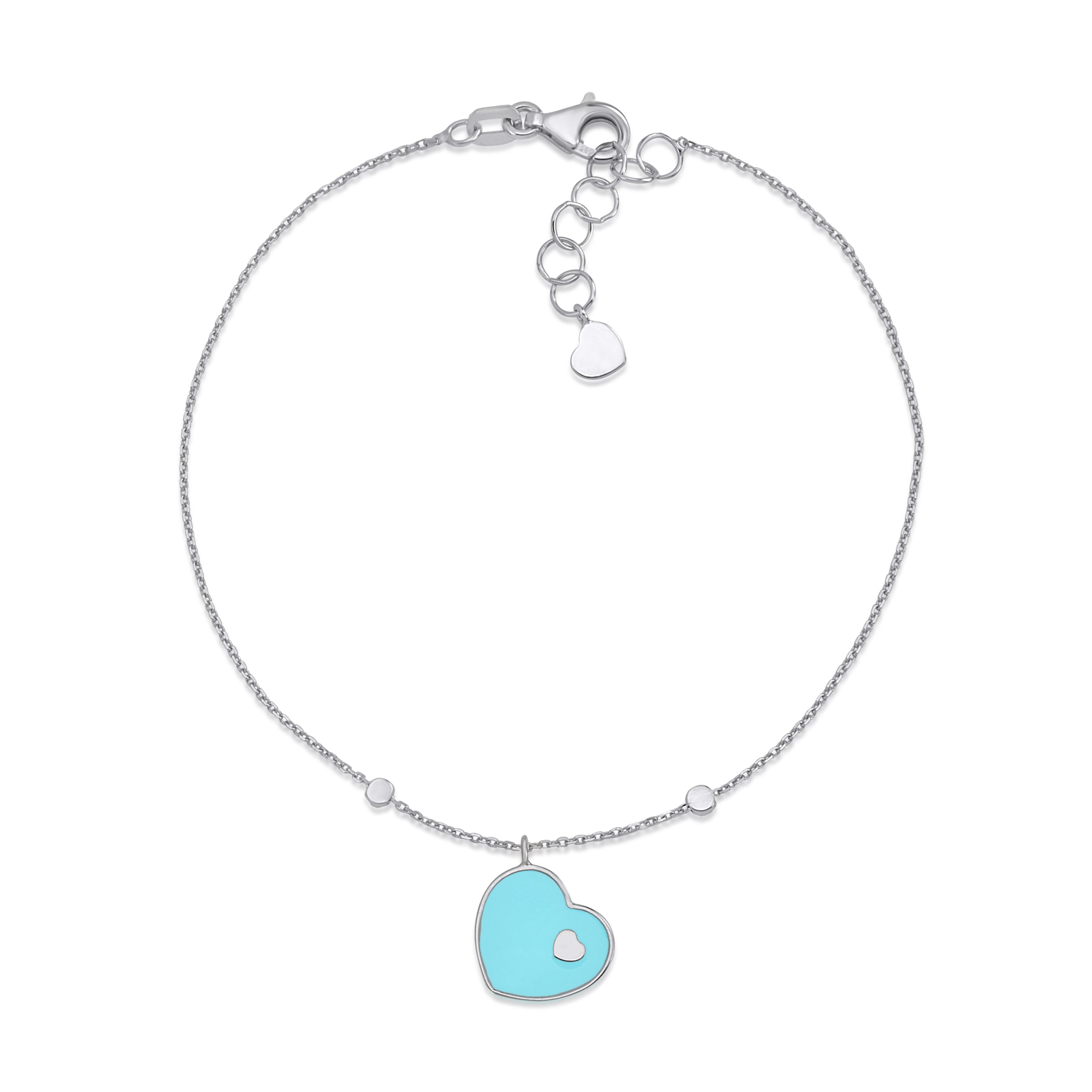 UNICORNJ 14K White Gold Bracelet with Light Pink or Light Blue Enamel Sliding Heart Accent 7.5" Italy