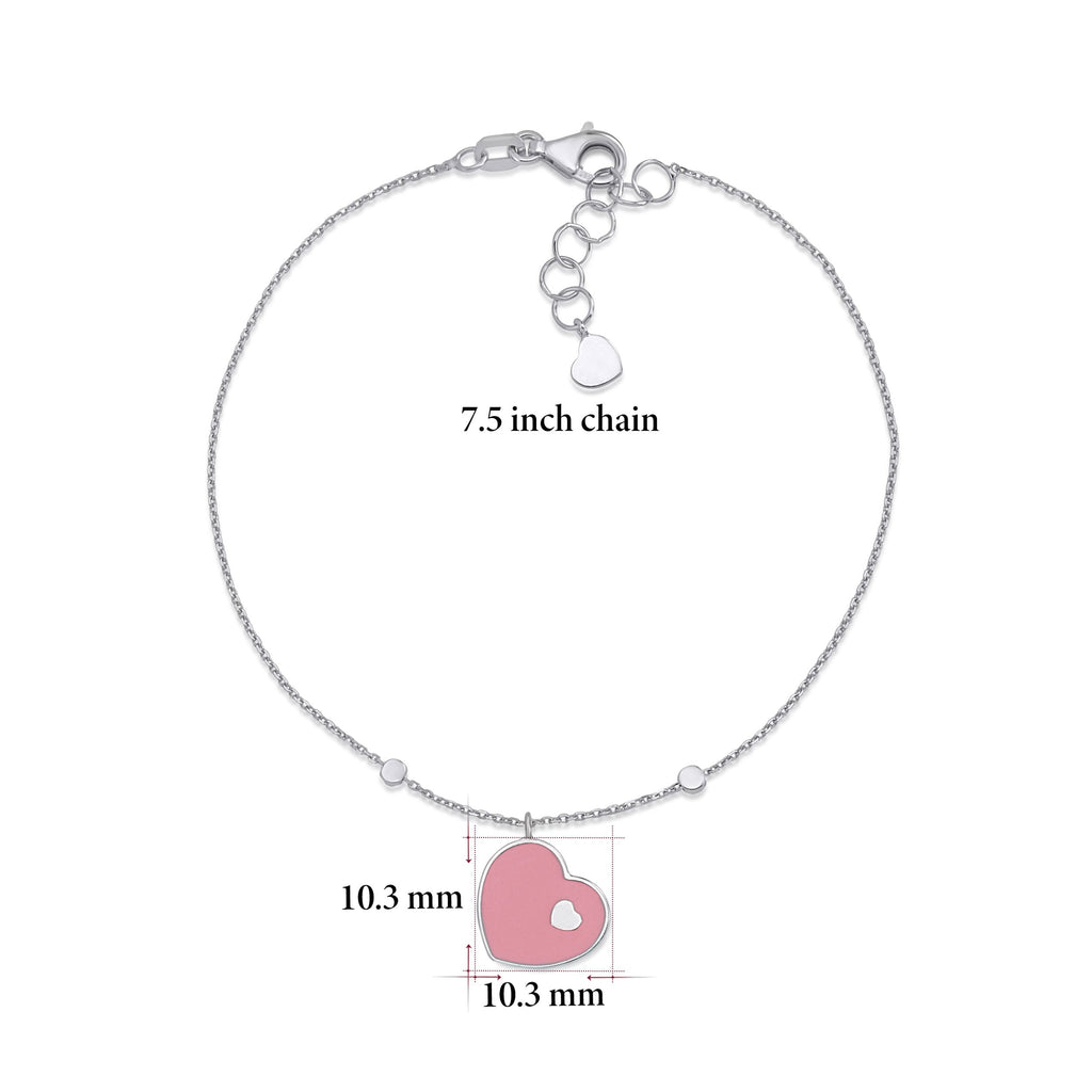 UNICORNJ 14K White Gold Bracelet with Light Pink or Light Blue Enamel Sliding Heart Accent 7.5" Italy