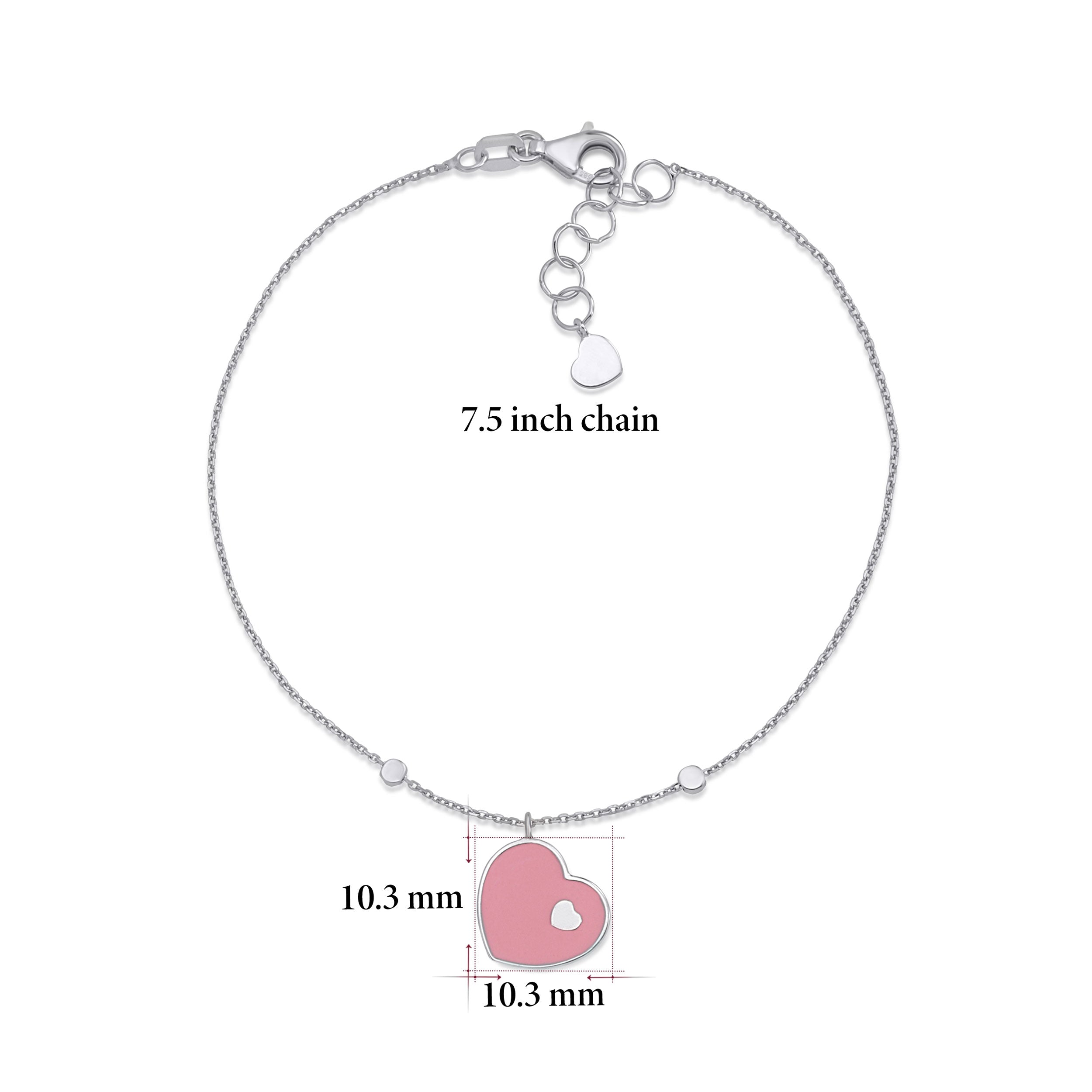UNICORNJ 14K White Gold Bracelet with Light Pink or Light Blue Enamel Sliding Heart Accent 7.5" Italy