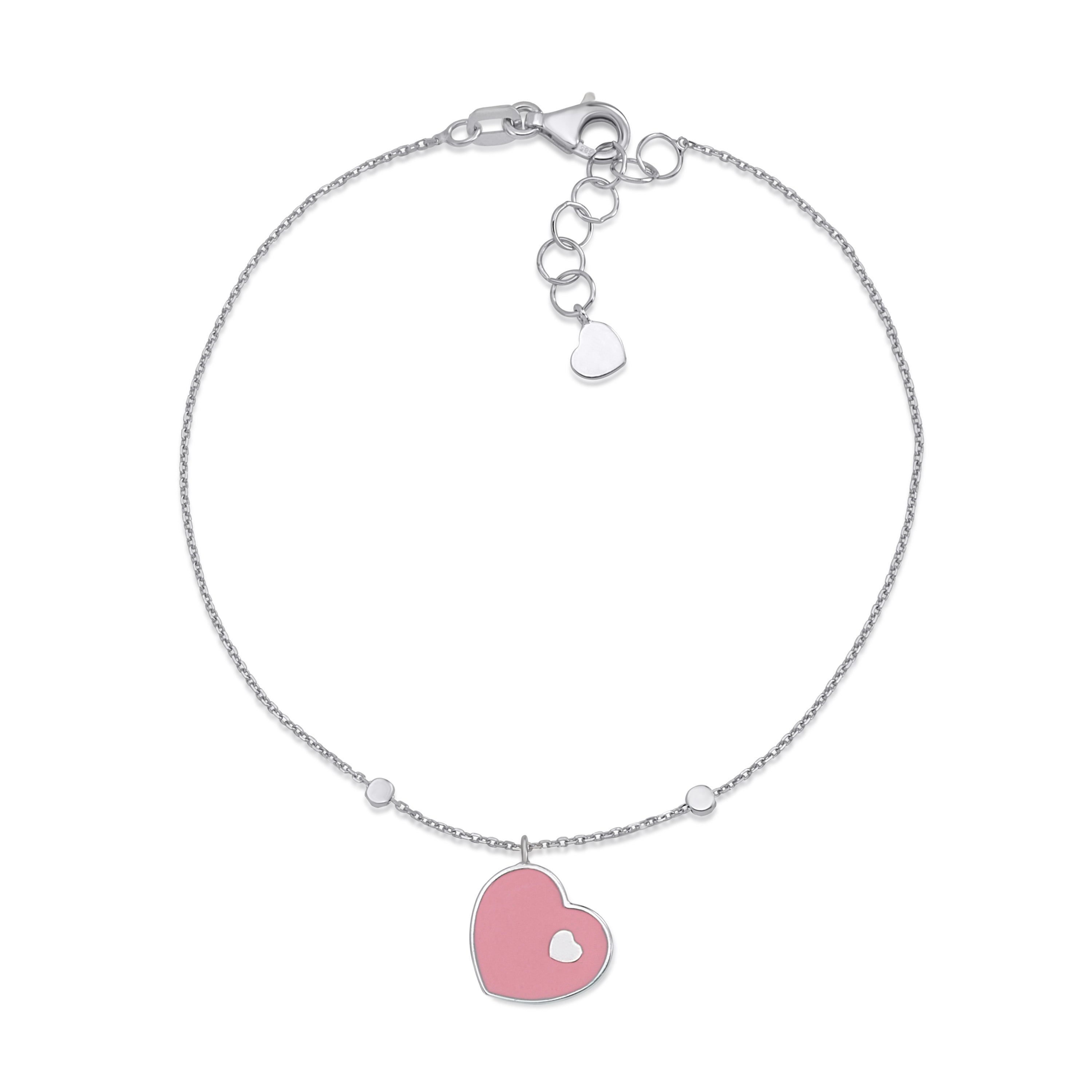UNICORNJ 14K White Gold Bracelet with Light Pink or Light Blue Enamel Sliding Heart Accent 7.5" Italy