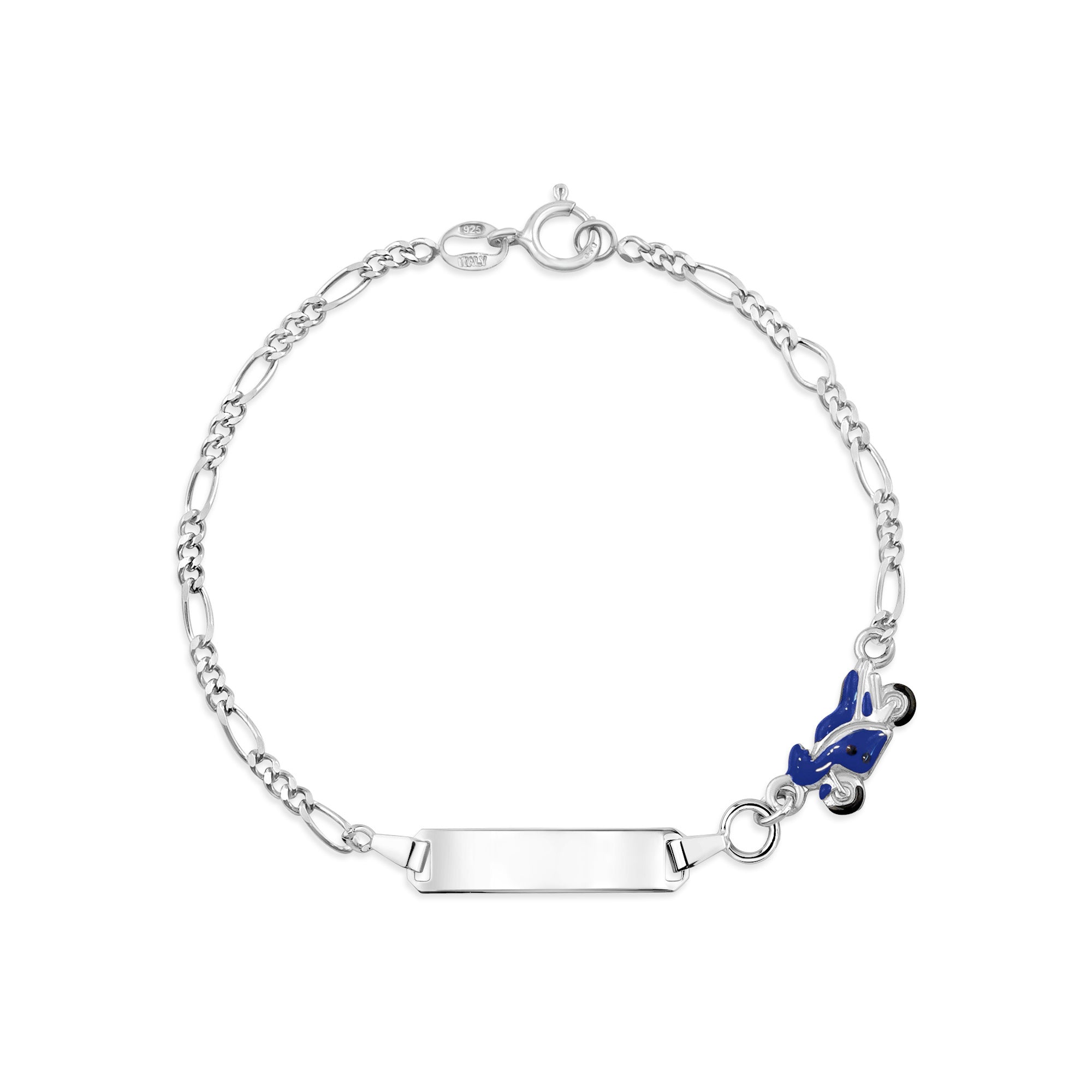 UNICORNJ Sterling Silver 925 Engravable ID Bracelet Figaro Chain for Boys Girls with Enamel Charm 6.5"