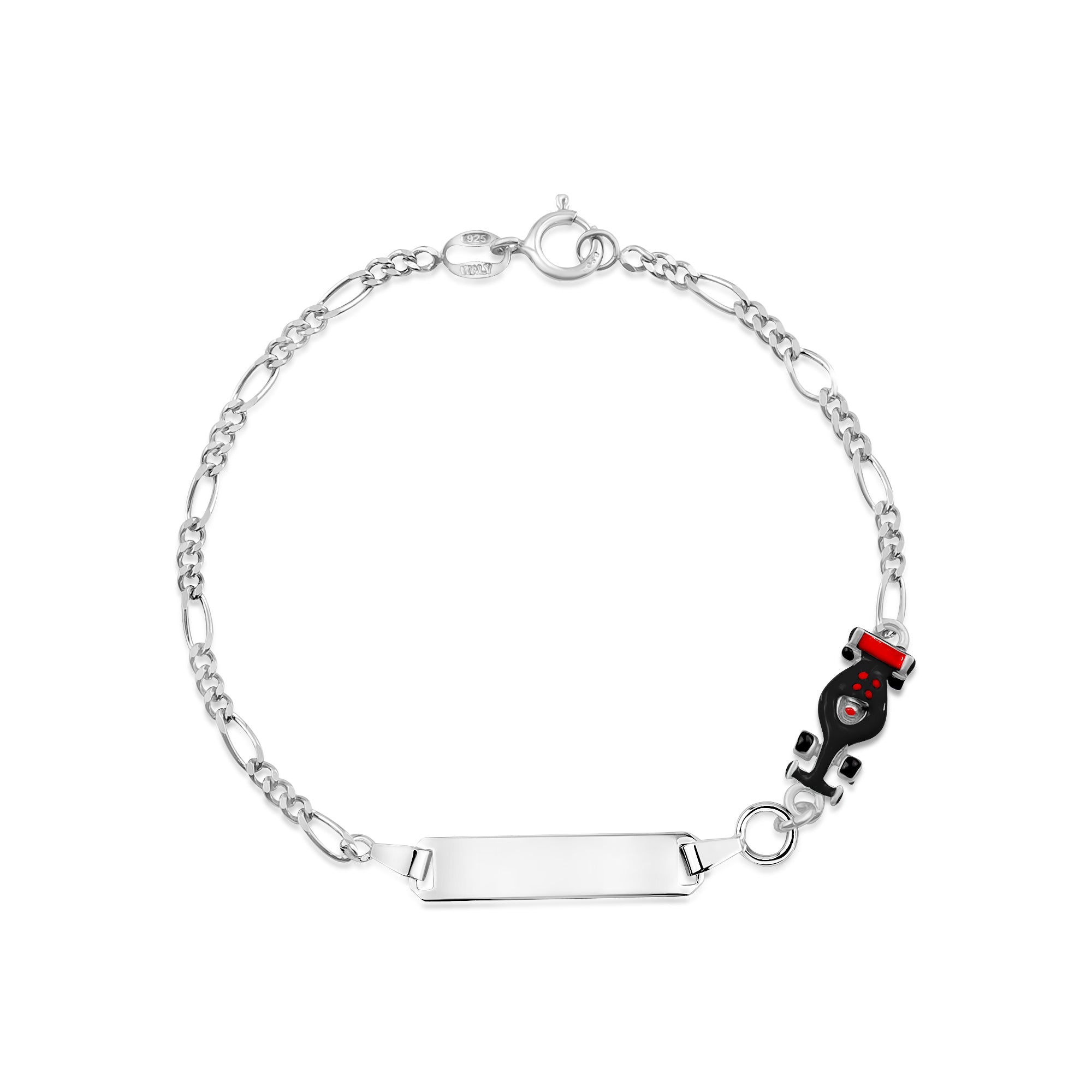 UNICORNJ Sterling Silver 925 Engravable ID Bracelet Figaro Chain for Boys Girls with Enamel Charm 6.5"