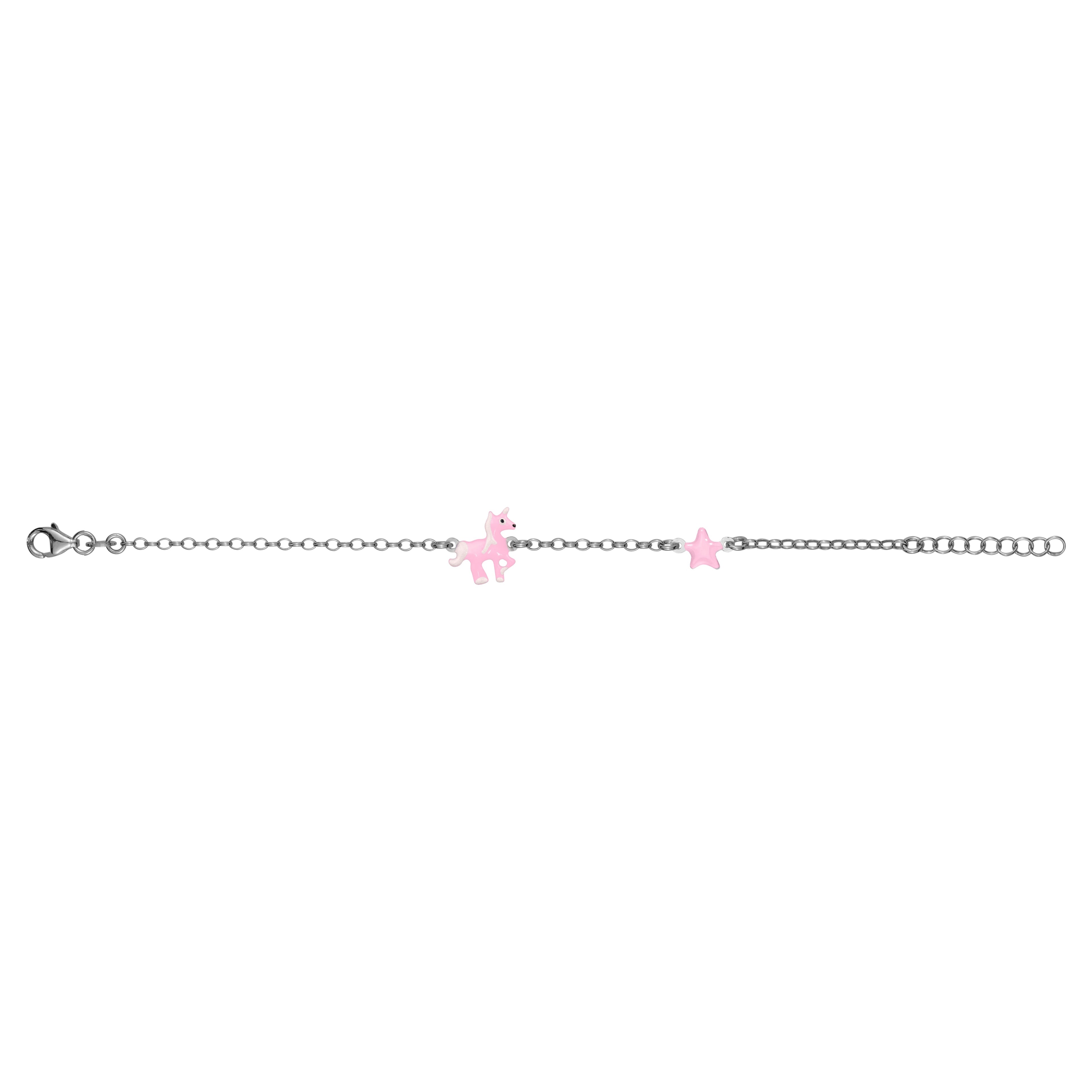 UNICORNJ Sterling Silver 925 Bracelet for Girls Trotting Unicorn and Star with Enamel 6.5"