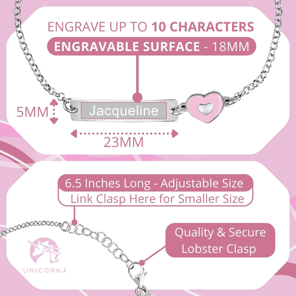 UNICORNJ Sterling Silver 925 Engravable ID Bracelet Rolo Chain for Girls Boys with Enamel 6.5"