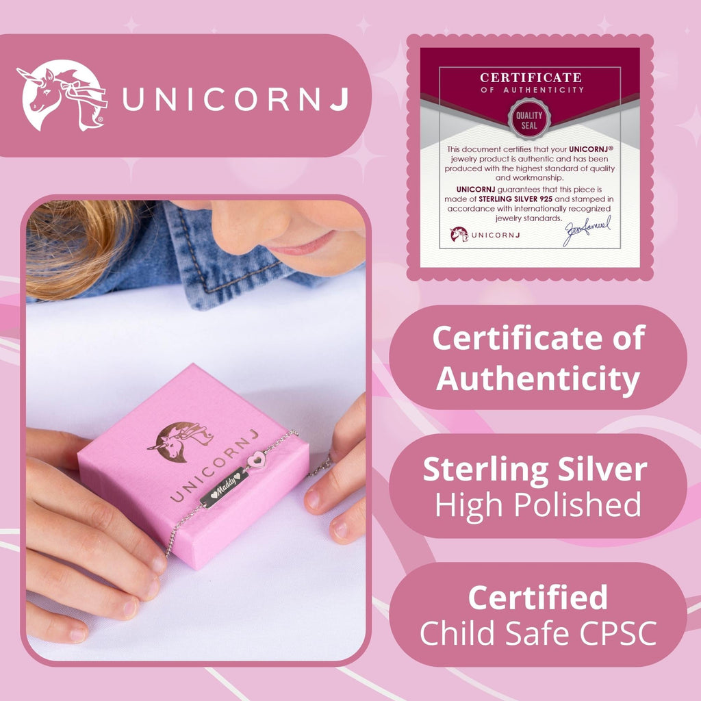 UNICORNJ Sterling Silver 925 Engravable ID Bracelet Rolo Chain for Girls Boys with Enamel 6.5"
