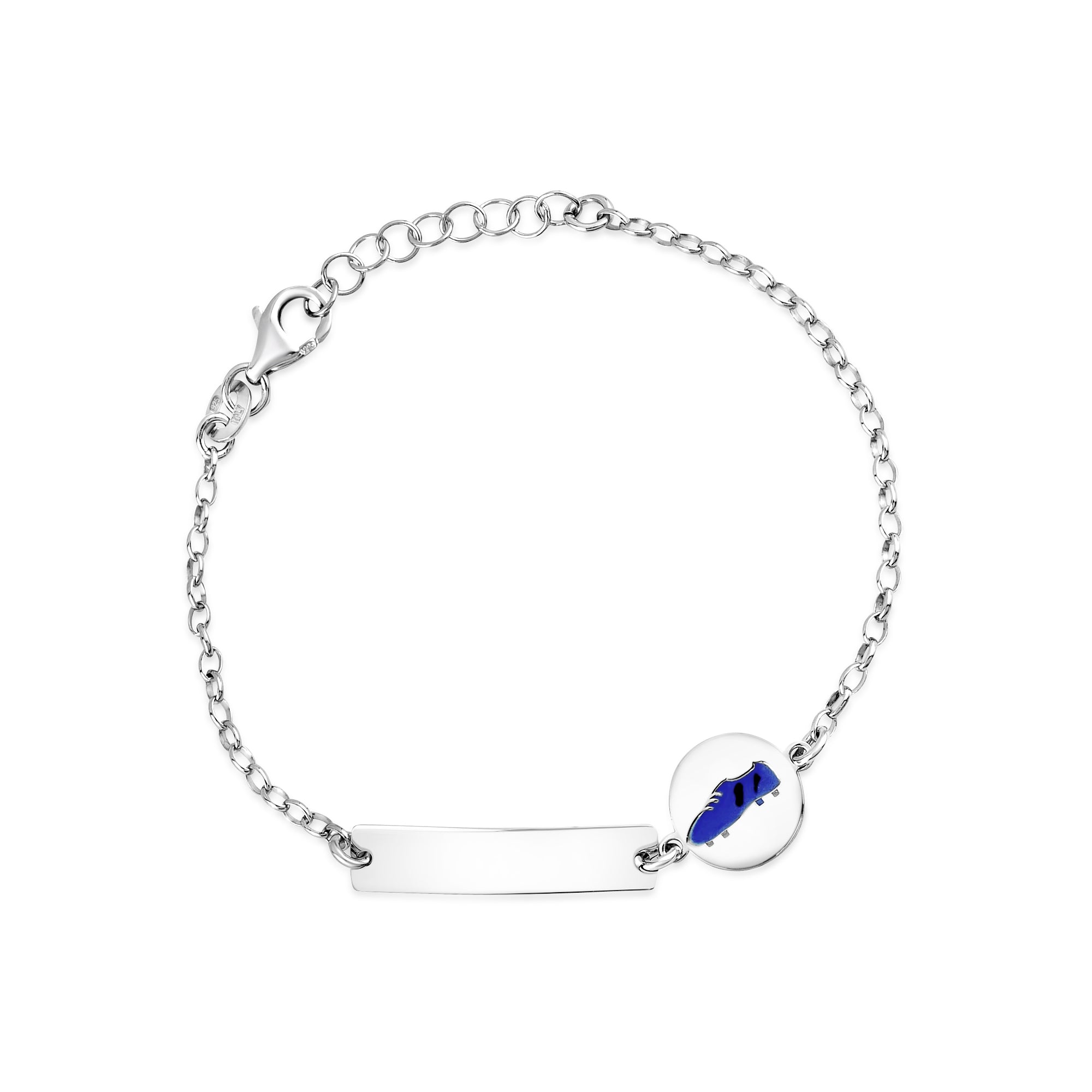 UNICORNJ Sterling Silver 925 Engravable ID Bracelet for Boys Girls Sports Enamel Rolo Chain 6.5"