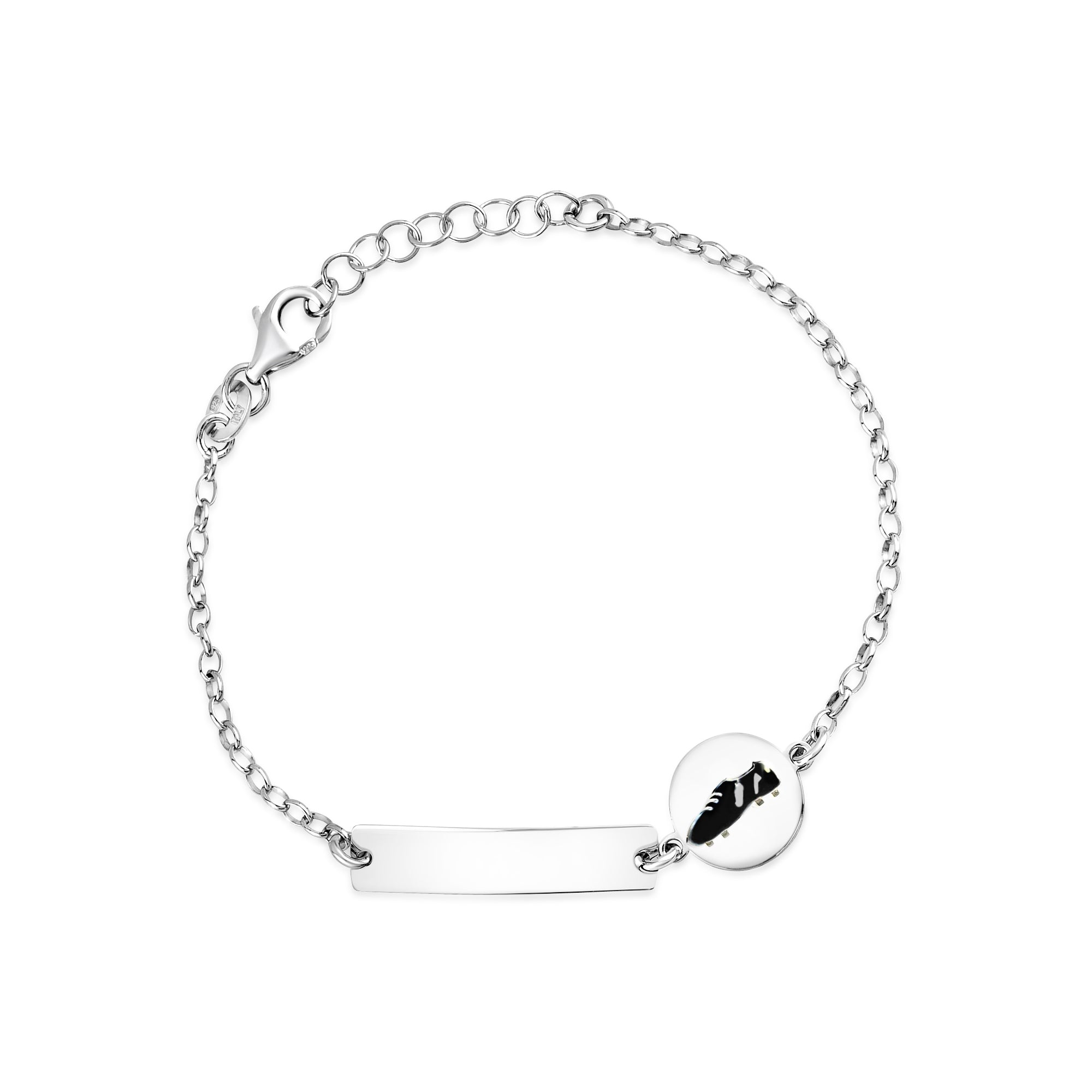 UNICORNJ Sterling Silver 925 Engravable ID Bracelet for Boys Girls Sports Enamel Rolo Chain 6.5"