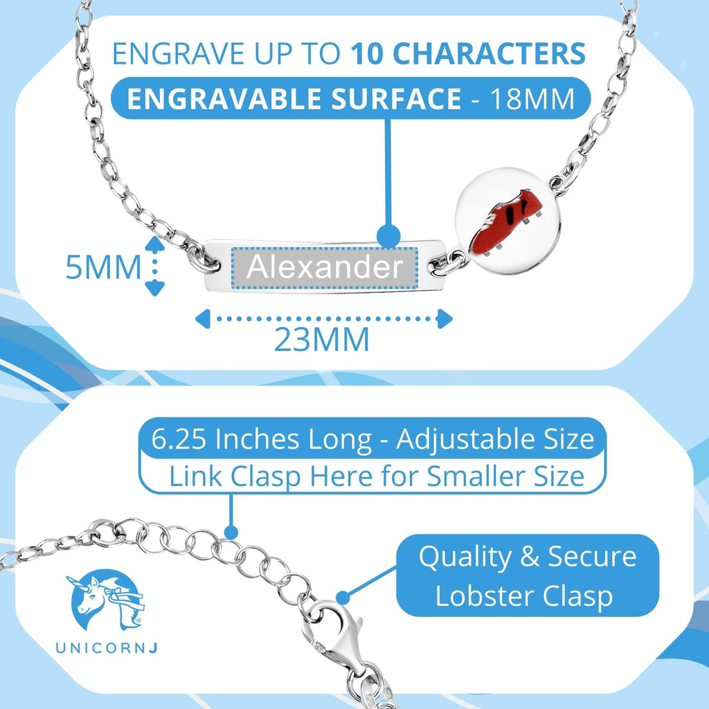 UNICORNJ Sterling Silver 925 Engravable ID Bracelet for Boys Girls Sports Enamel Rolo Chain 6.5"