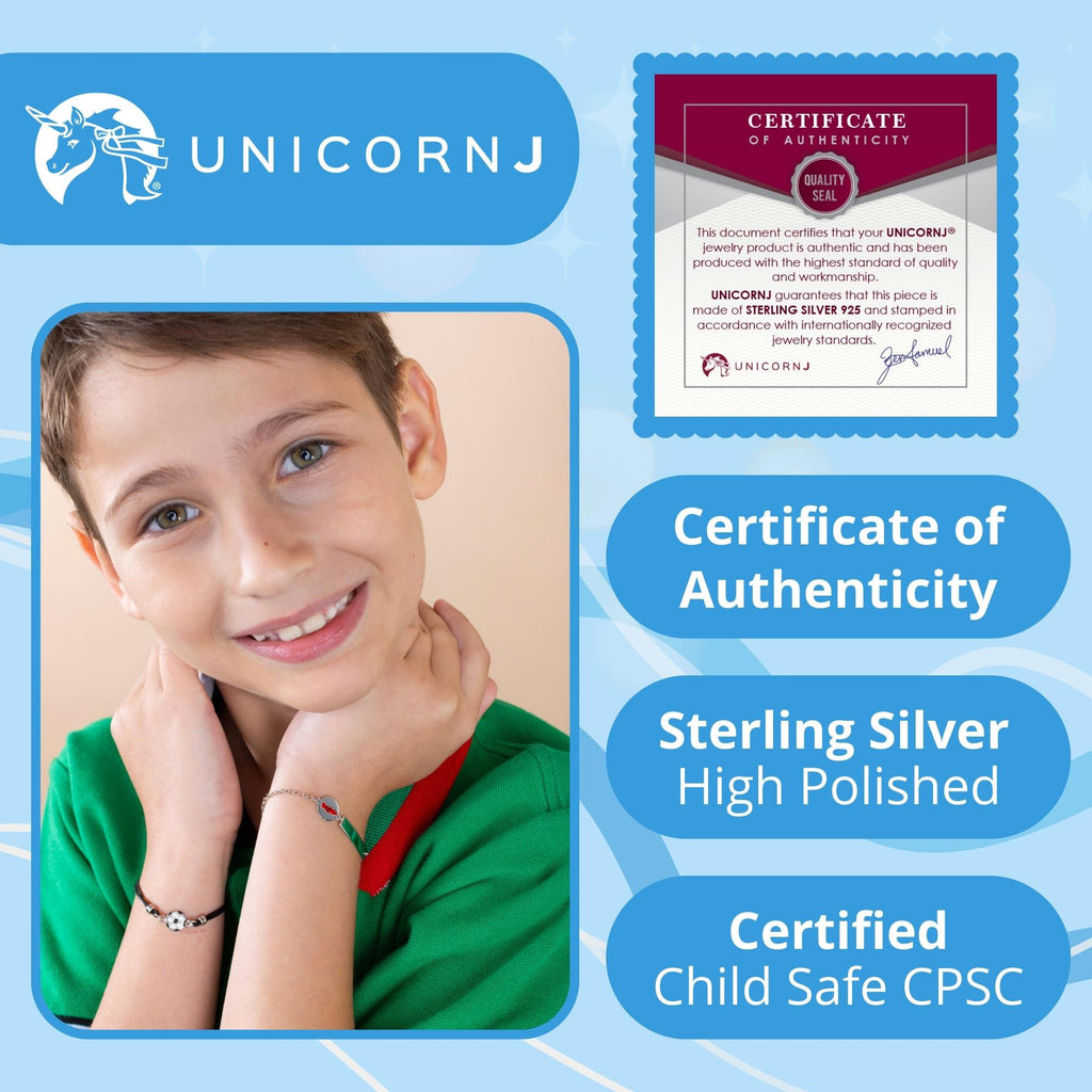 UNICORNJ Sterling Silver 925 Engravable ID Bracelet for Boys Girls Sports Enamel Rolo Chain 6.5"