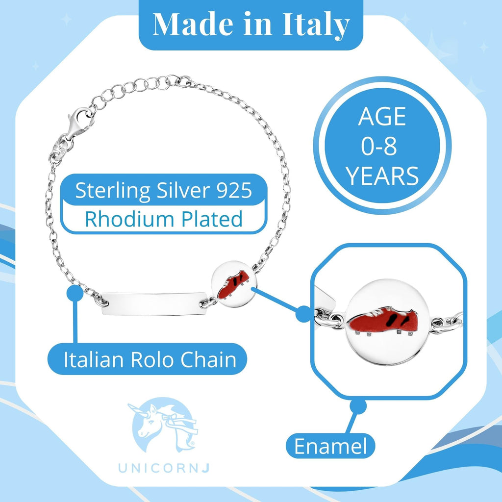 UNICORNJ Sterling Silver 925 Engravable ID Bracelet for Boys Girls Sports Enamel Rolo Chain 6.5"