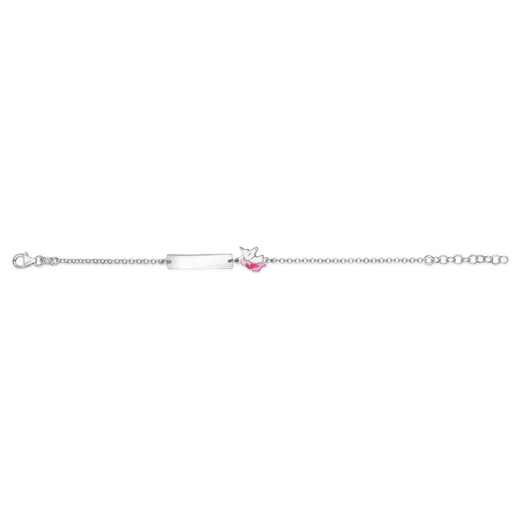 UNICORNJ Sterling Silver 925 Engravable ID Bracelet Rolo Chain for Girls Boys with Enamel 6.5"