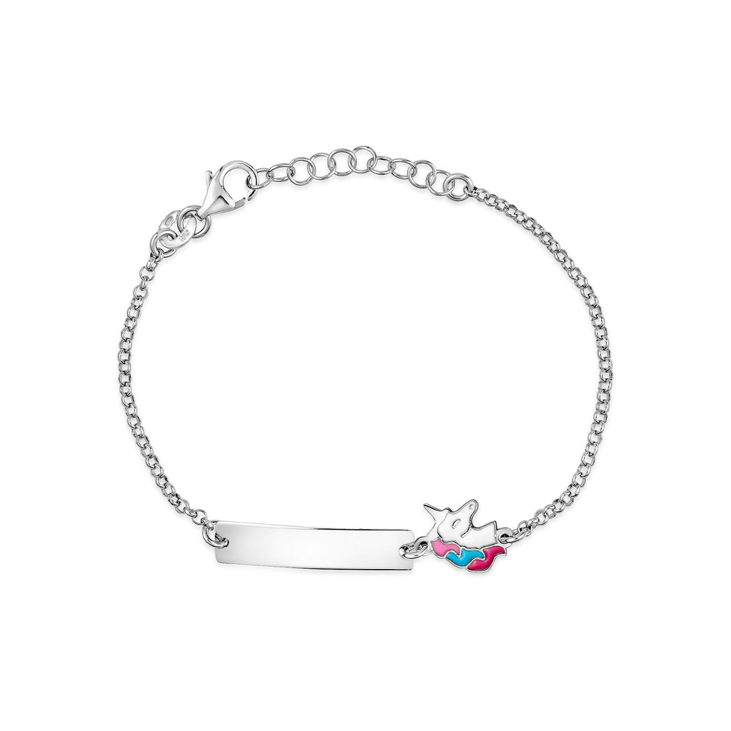 UNICORNJ Sterling Silver 925 Engravable ID Bracelet Rolo Chain for Girls Boys with Enamel 6.5"