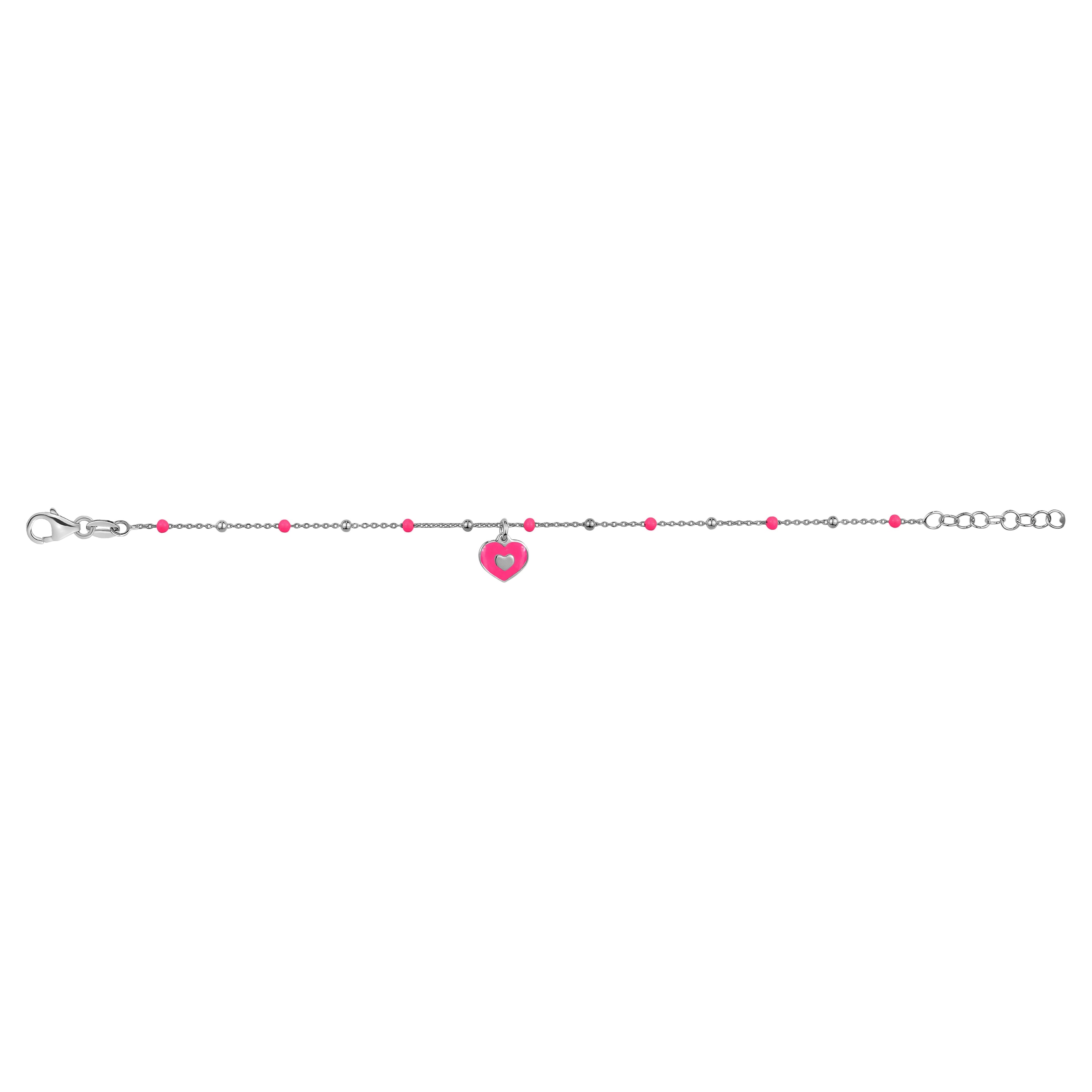 UNICORNJ Sterling Silver 925 Bracelet for Girls Heart with Enamel Beaded Chain 6.5"