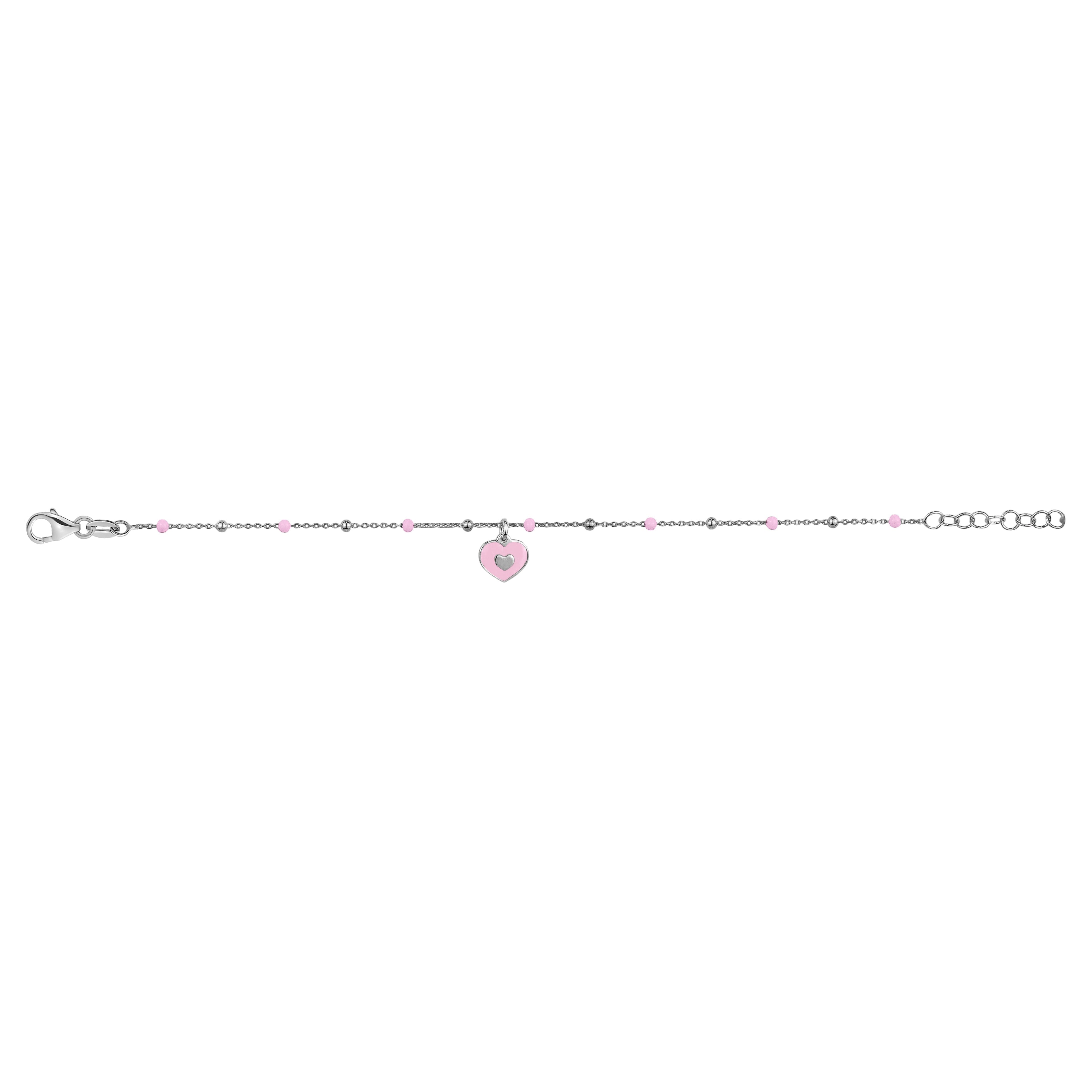 UNICORNJ Sterling Silver 925 Bracelet for Girls Heart with Enamel Beaded Chain 6.5"