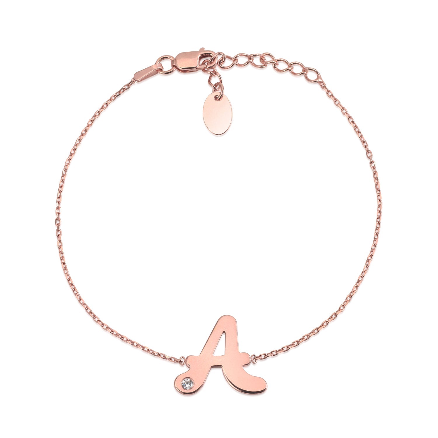 Initial Bracelet in Rose Gold Plated Sterling Silver with CZ Letters