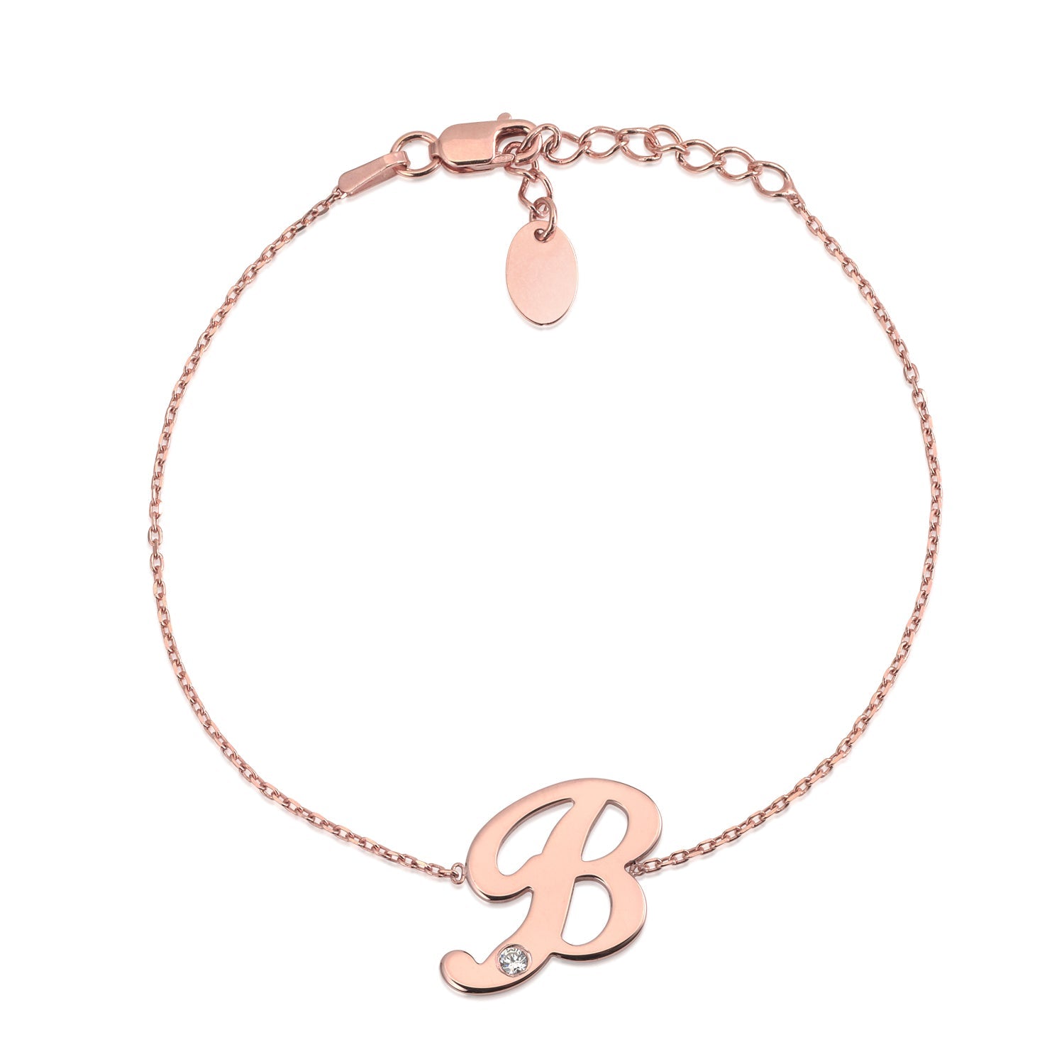 Initial Bracelet in Rose Gold Plated Sterling Silver with CZ Letters