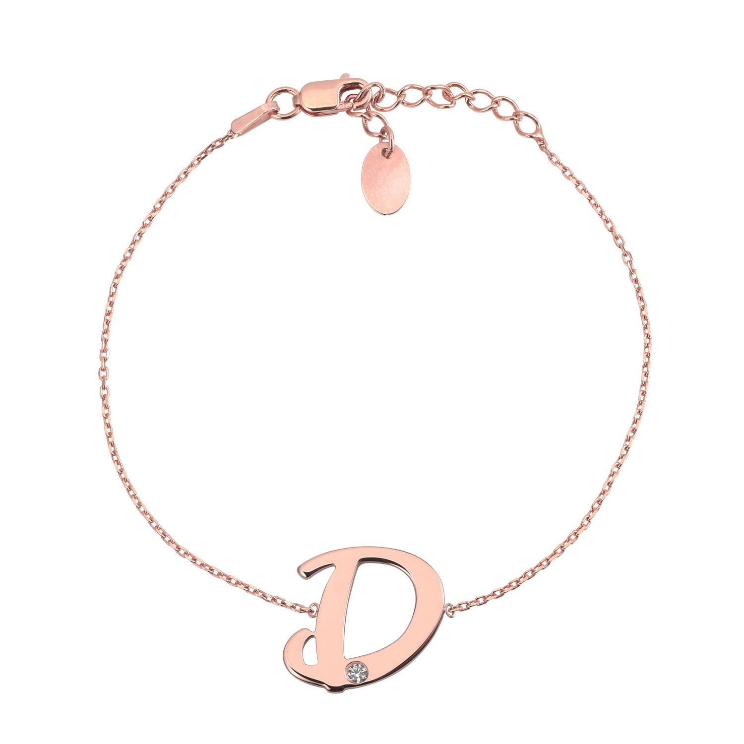 Initial Bracelet in Rose Gold Plated Sterling Silver with CZ Letters