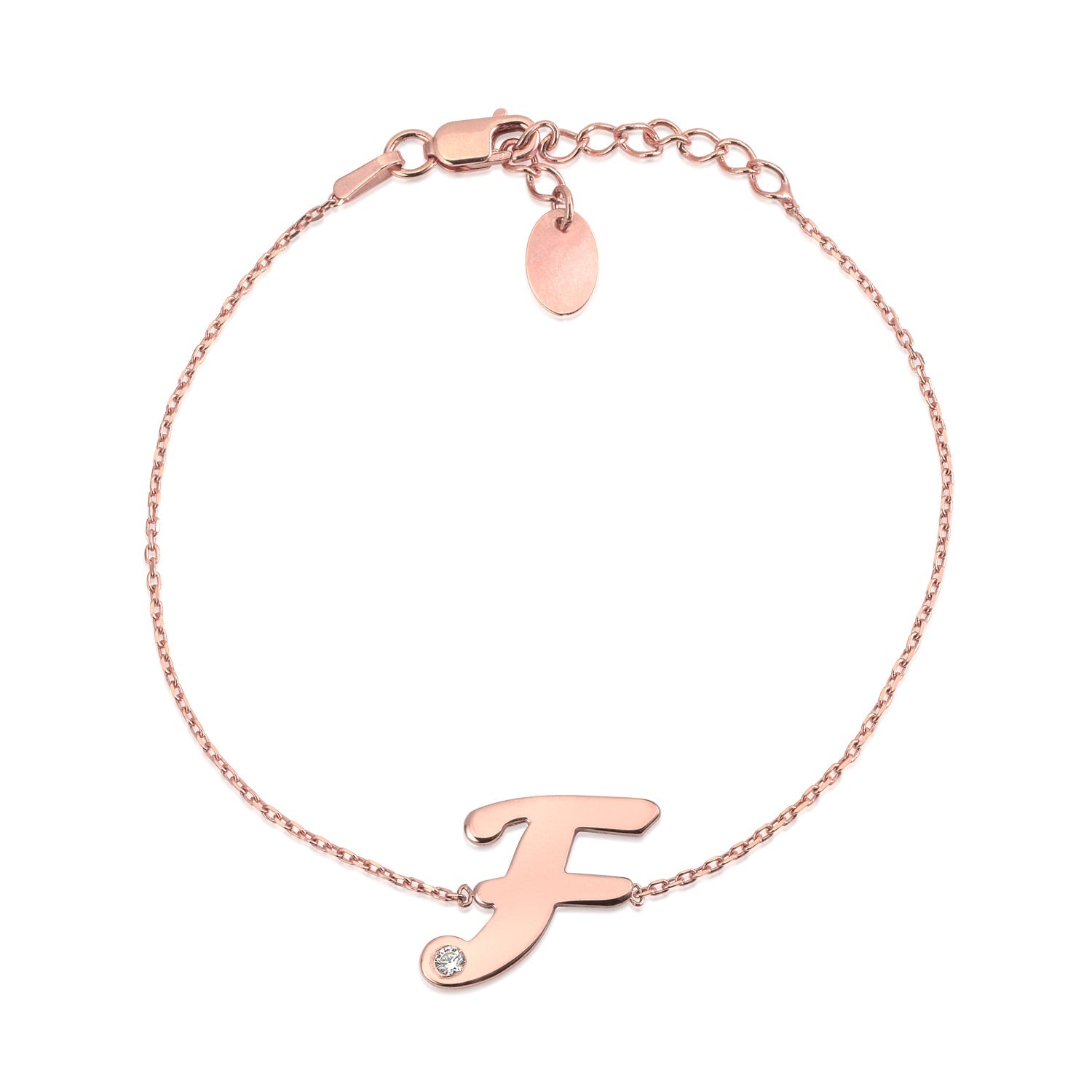 Initial Bracelet in Rose Gold Plated Sterling Silver with CZ Letters