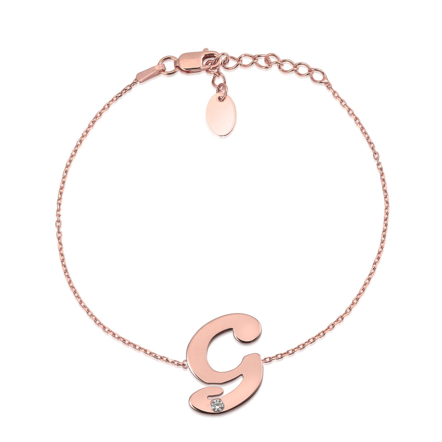 Initial Bracelet in Rose Gold Plated Sterling Silver with CZ Letters