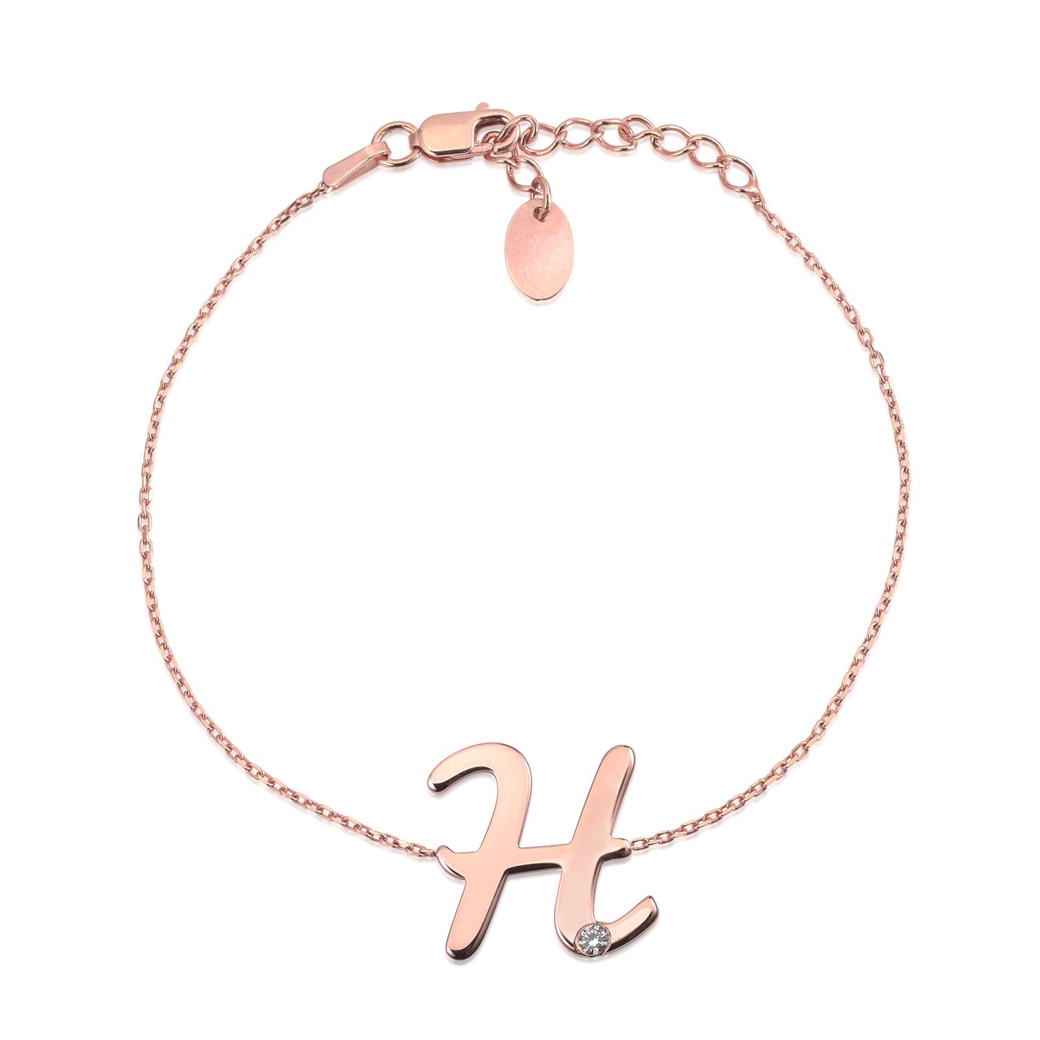 Initial Bracelet in Rose Gold Plated Sterling Silver with CZ Letters