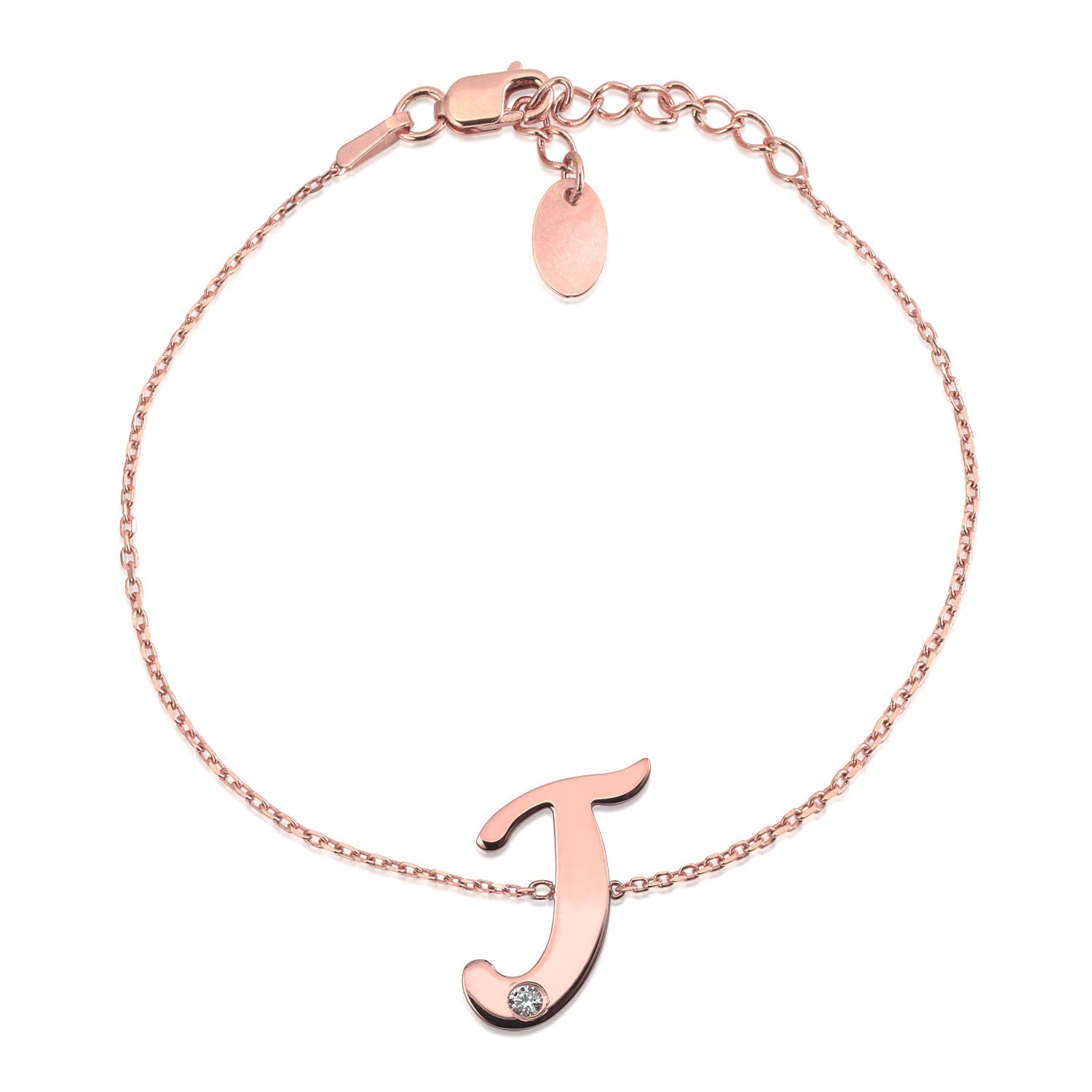 Initial Bracelet in Rose Gold Plated Sterling Silver with CZ Letters