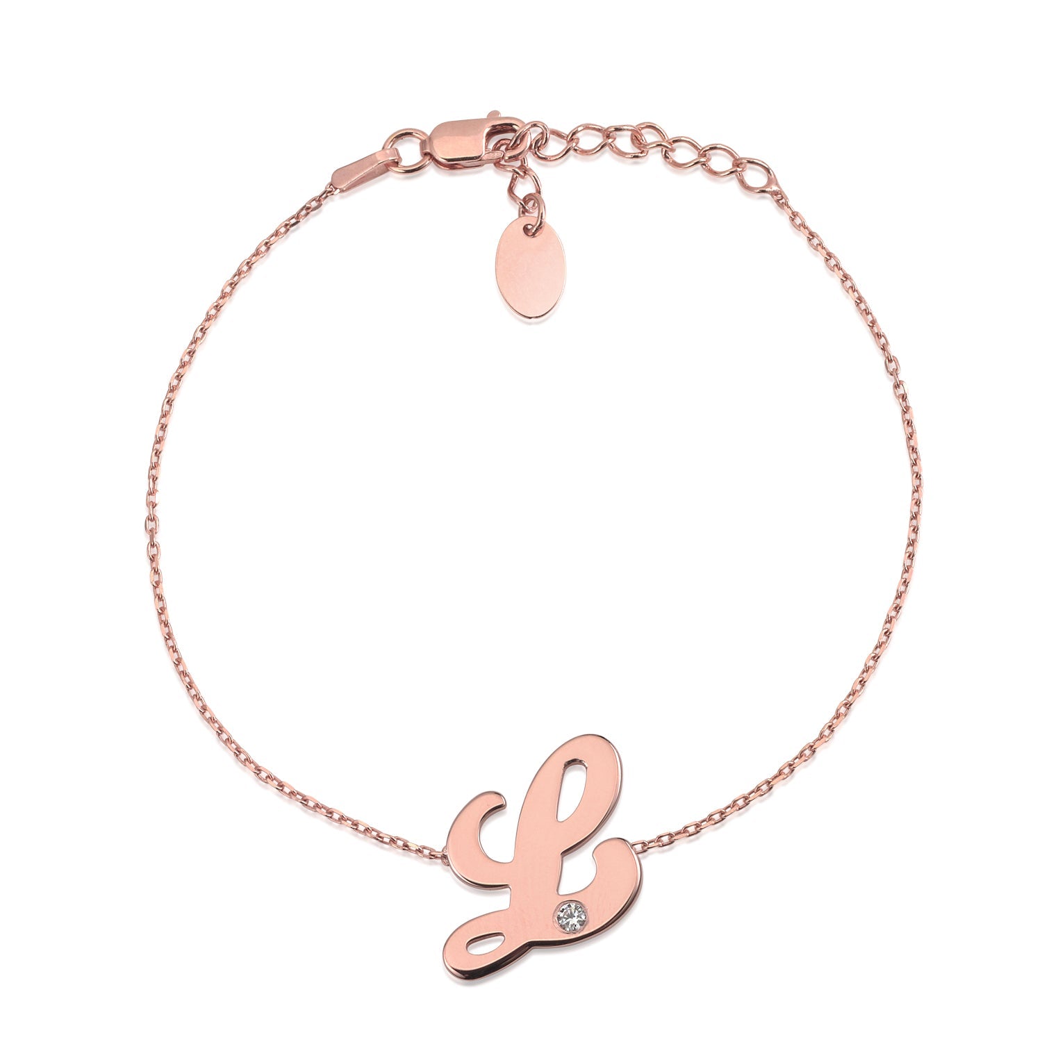 Initial Bracelet in Rose Gold Plated Sterling Silver with CZ Letters