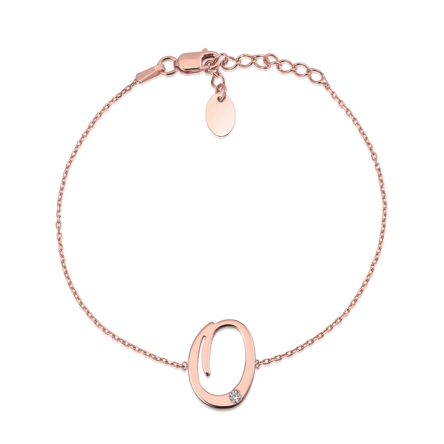 Initial Bracelet in Rose Gold Plated Sterling Silver with CZ Letters