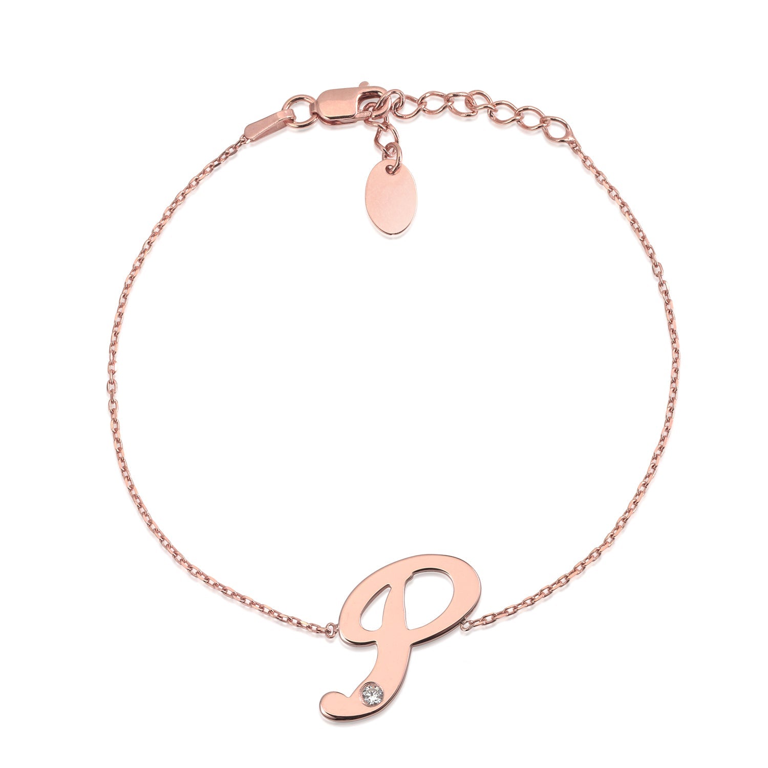 Initial Bracelet in Rose Gold Plated Sterling Silver with CZ Letters