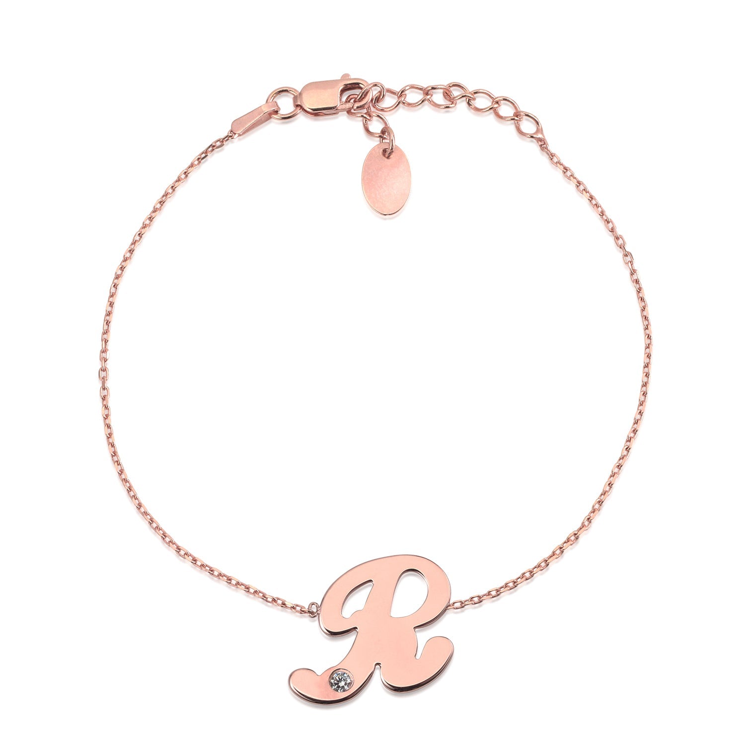 Initial Bracelet in Rose Gold Plated Sterling Silver with CZ Letters