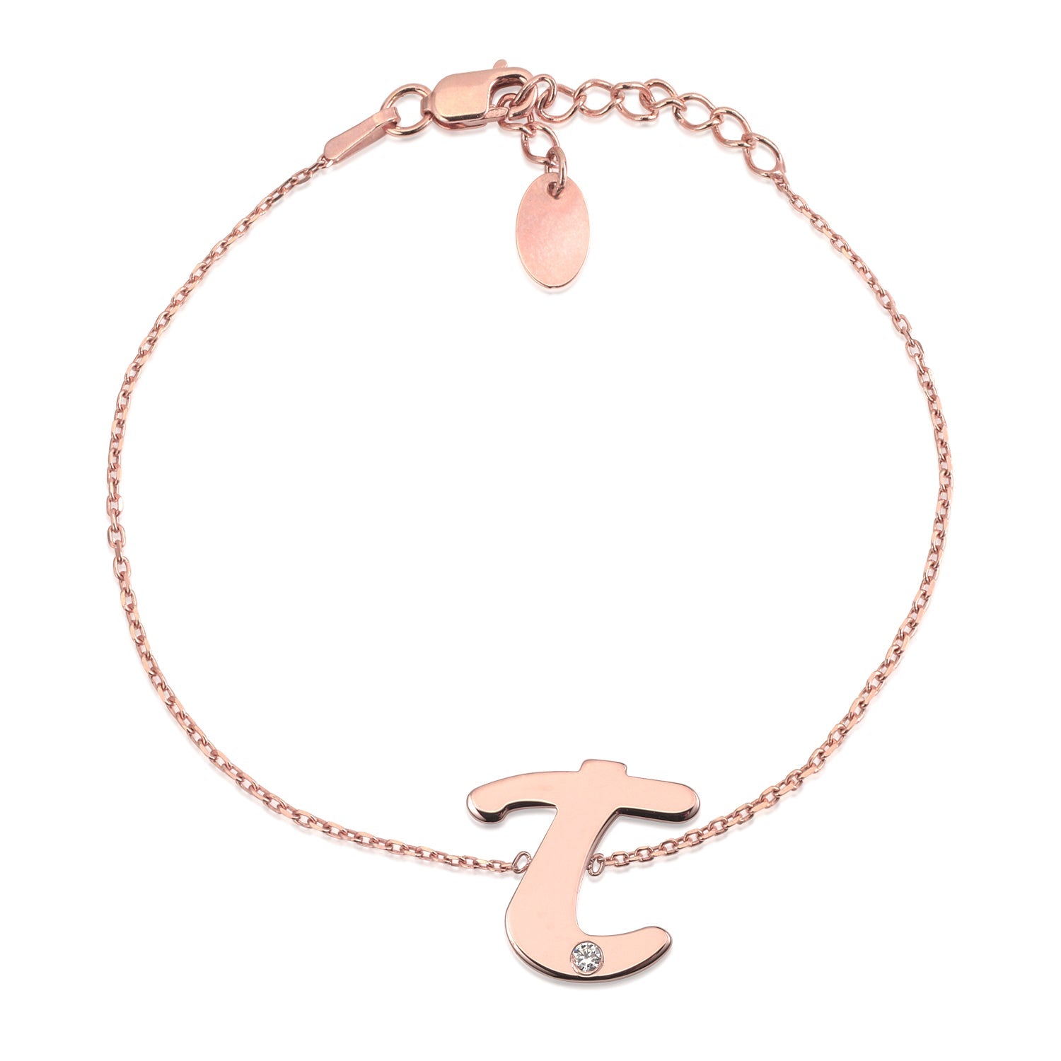 Initial Bracelet in Rose Gold Plated Sterling Silver with CZ Letters