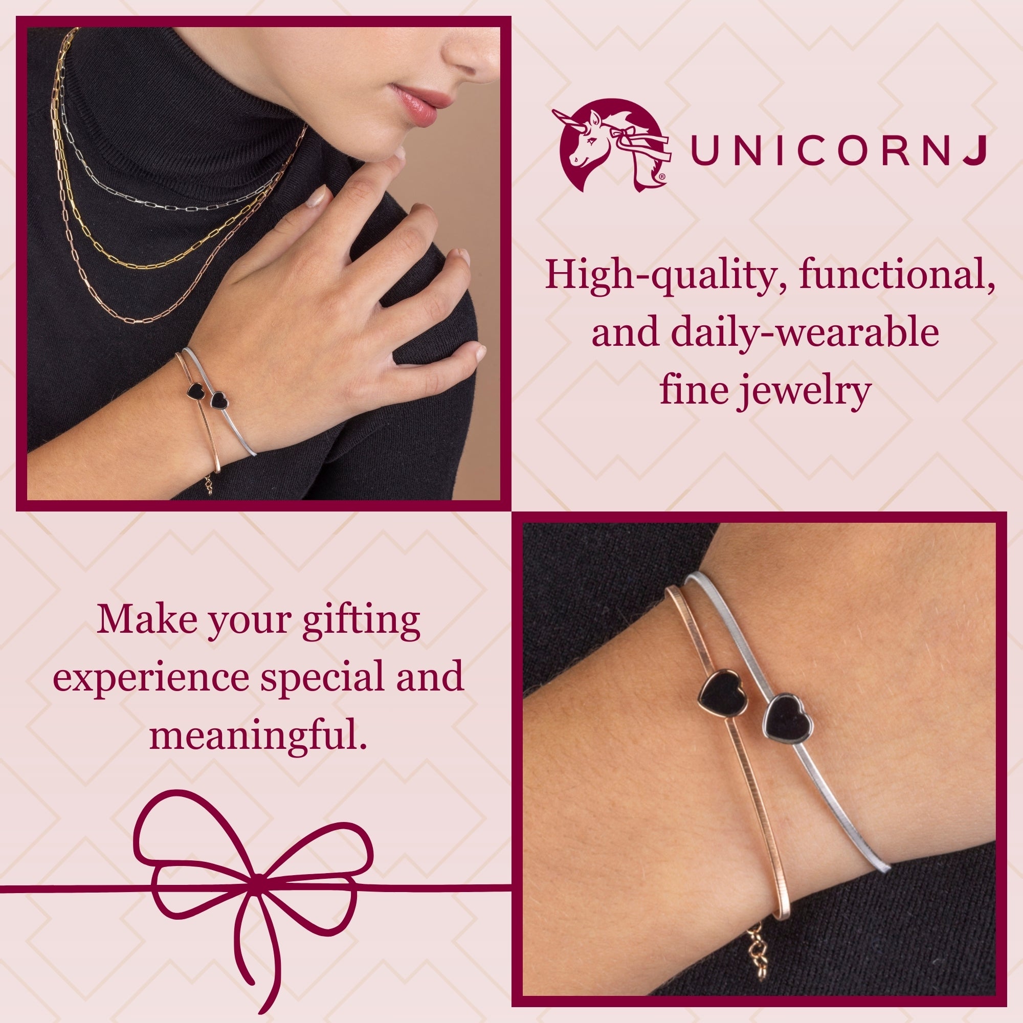 Sterling Silver Wire Bracelet Bangle Heart with Onyx  Inlay 7"