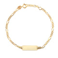 14k Solid Gold ID Bracelet with Figaro Chain for Children Personalized Engraved Name Plate Gift for Girls and Boys Made in Italy
