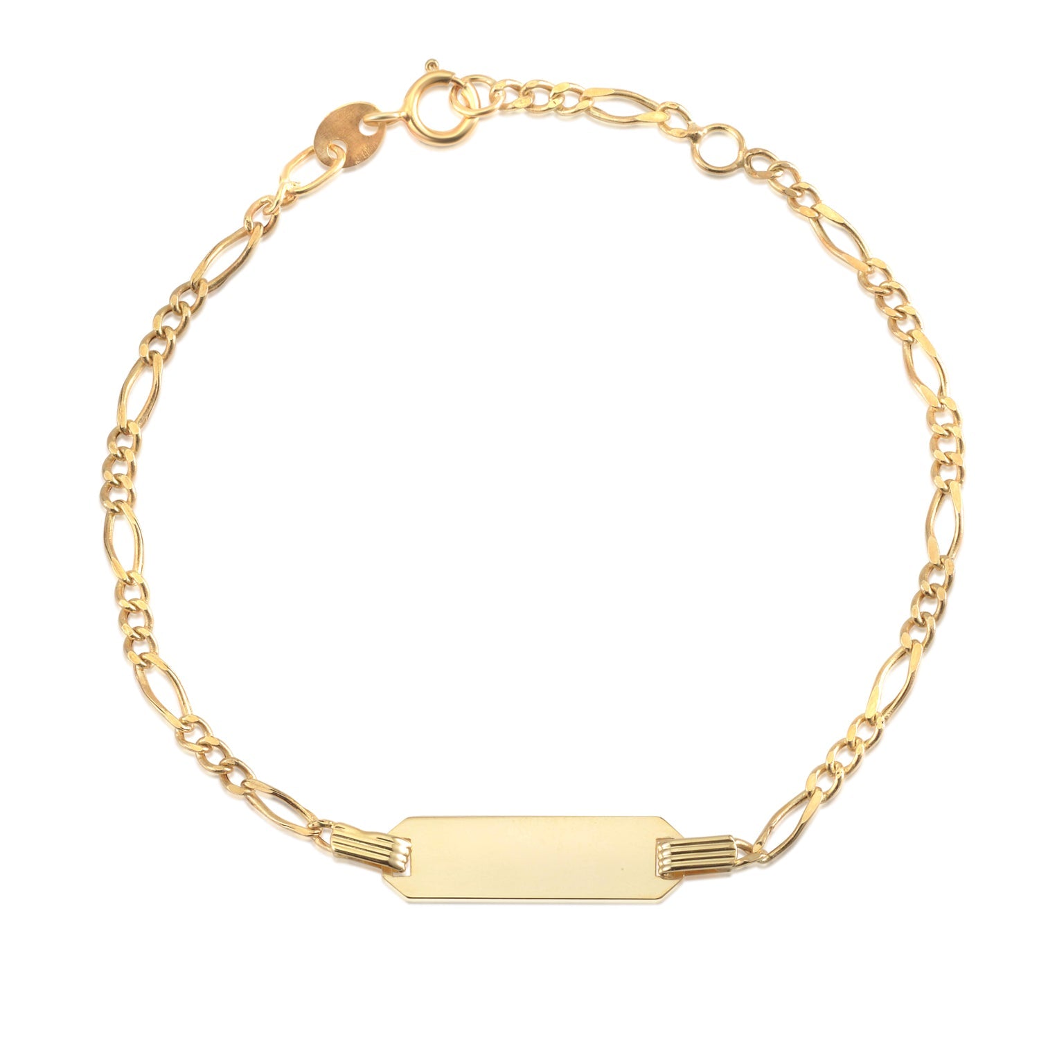 14k Solid Gold ID Bracelet with Figaro Chain for Children Personalized Engraved Name Plate Gift for Girls and Boys Made in Italy