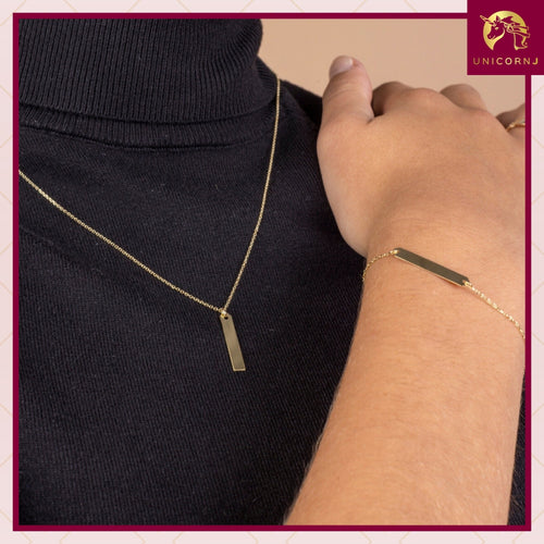 14K Yellow Gold Engravable Personalized ID Bracelet Polished Shiny on Cable Chain Italy