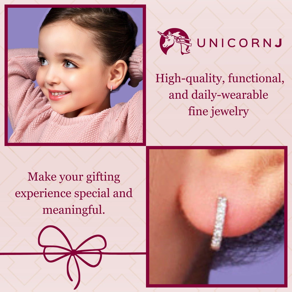 UNICORNJ 14K Gold Small Hoop Huggie Earrings with Simulated Diamonds Italy