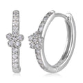 Flower Huggie Earrings in 14k White Gold with CZ Pink or Blue