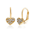 14K Yellow Gold Heart Leverback Earrings with Pavé Simulated Diamonds