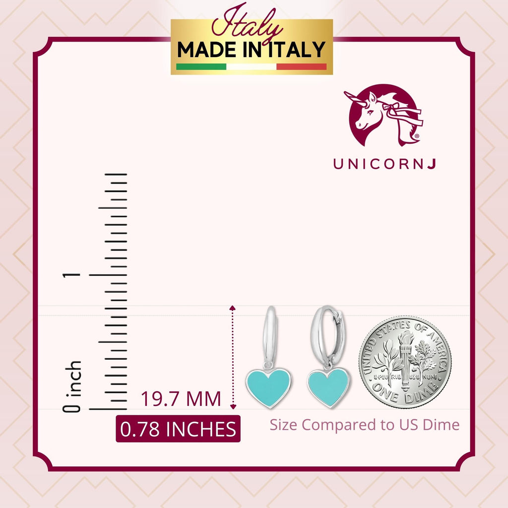 14K White or Yellow Gold Large Heart Dangle Leverback Earrings with Light Blue Light Pink and Dark Pink Enamel